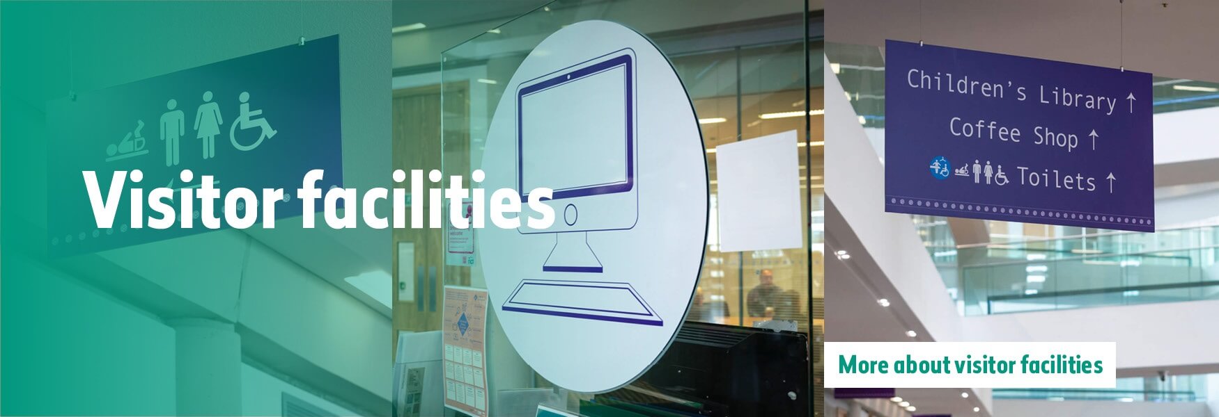 Signs showing various facilities that are available.