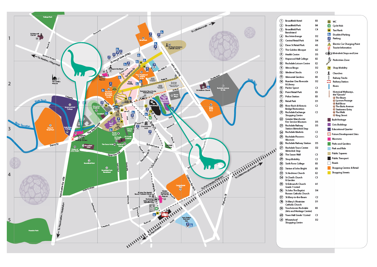 A map of Rochdale Town Centre.